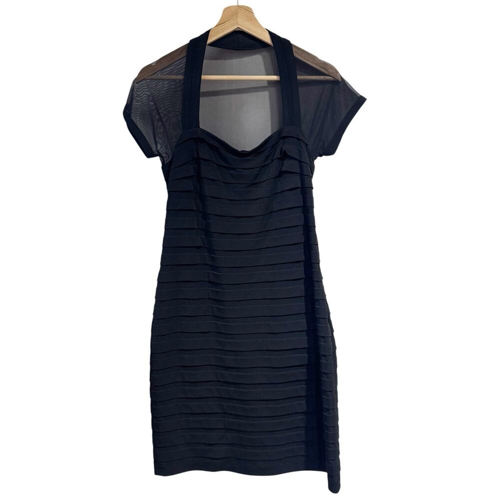 Maggy London Sz 8P Black Illusion Back Pleated Jersey Dress Sheath Fully Lined